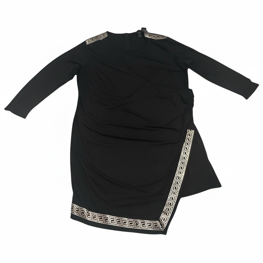 Ashley Stewart 30/32 Black Gold Greek Key Holiday Party Tunic Dress Plus Sz‎ NWT